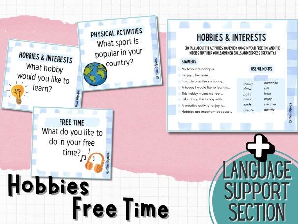 Hobbies & Free Time Speaking Activities – ESL Conversation Cards with Sentence Starters & Vocabulary
