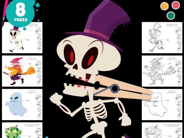 Halloween Fine Motor Craft, Printable Clothespin Puppets for Kids