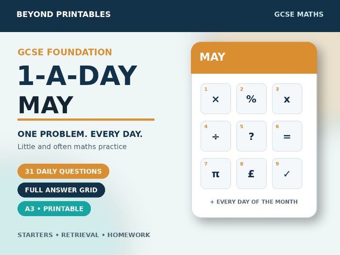 GCSE Foundation Maths 1-a-Day May | Daily Reasoning | Answers | A3/A4