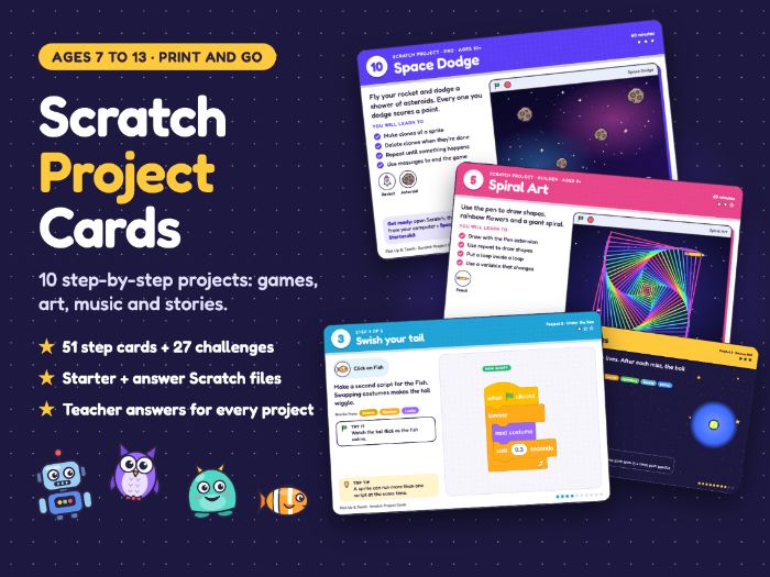 Scratch Project Cards x10: Step-by-Step Coding Projects + Answer Files | KS2 & KS3 | Ages 7-13