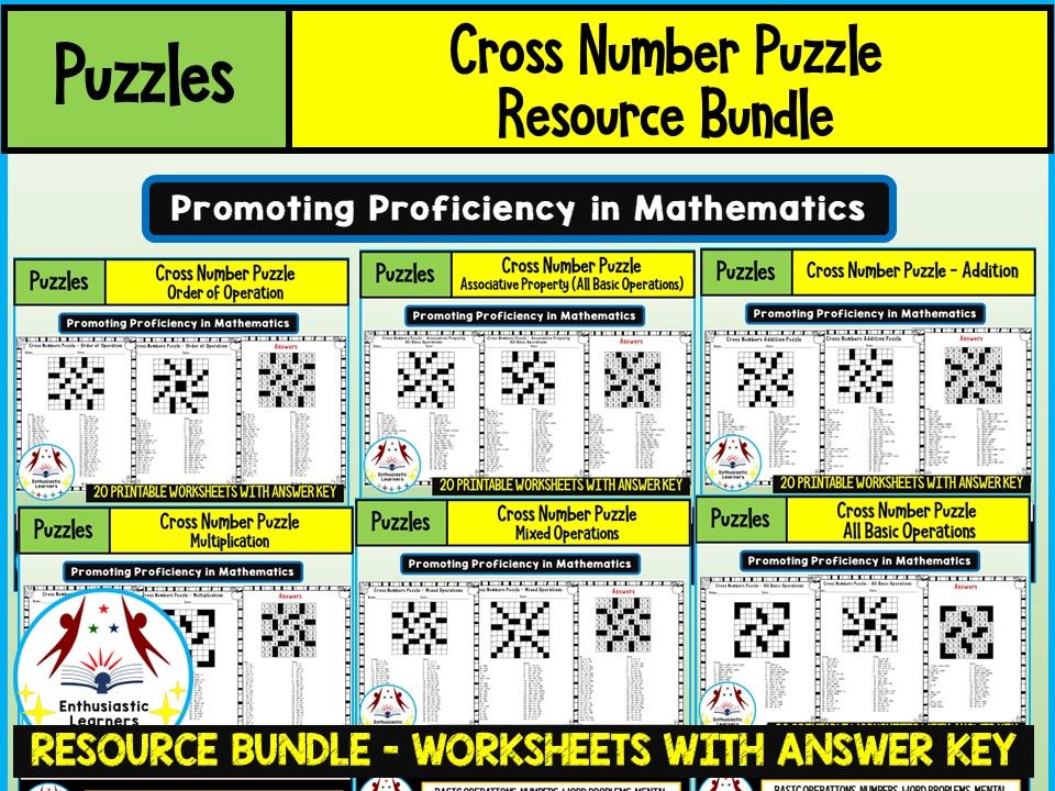 CROSS NUMBER PUZZLES Worksheets BUNDLE for GRADE 3–6