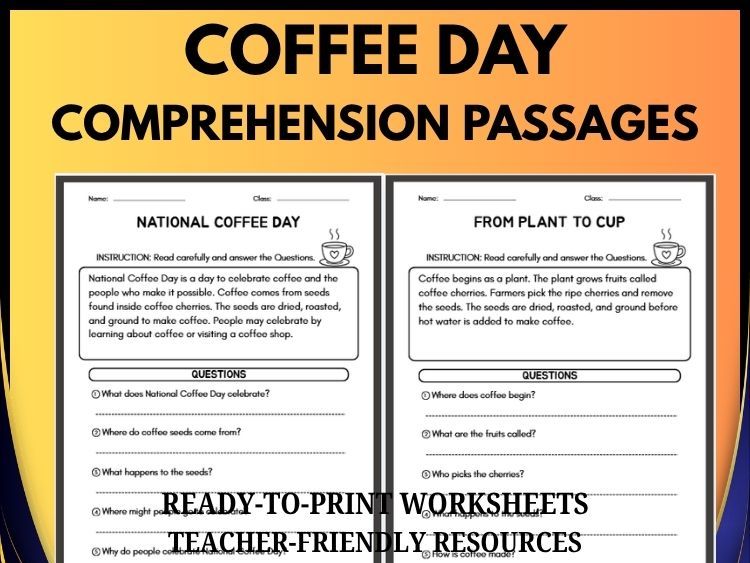 National Coffee Day Reading Comprehension | 20 Passages | Grades 2–8