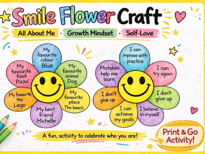 Smile Flower Craft | All About Me, Growth Mindset & Wellbeing Activity