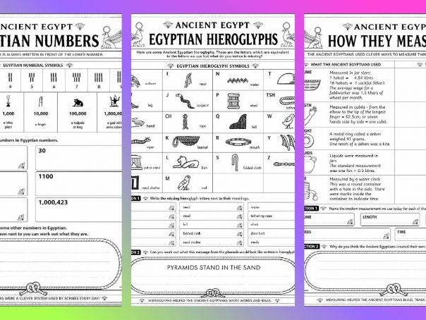KS2 Ancient Egypt/KS2 Maths - Hieroglyphics, Maths and Measurements Worksheets