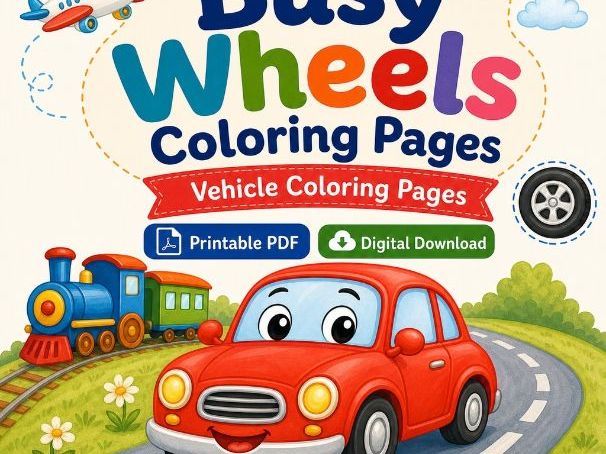 Busy Wheels Coloring Pages | Vehicle Coloring Pages | Printable PDF | Digital Download