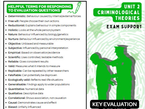 Free Unit 2: Criminological Theories Exam Support - Useful Key Terms & Sentence Starters