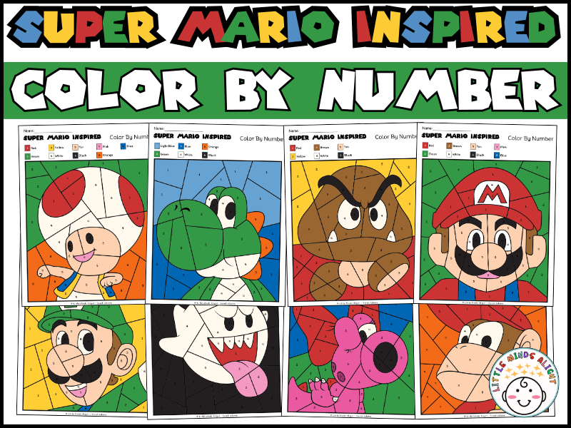 Super Mario Color by Number | 8 Coloring Pages