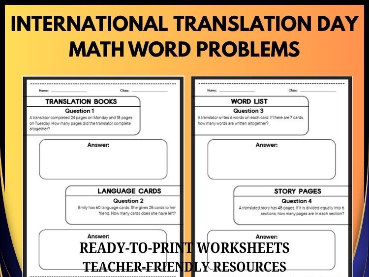 International Translation Day Math Word Problems | 40 Problems | Grades 2–8