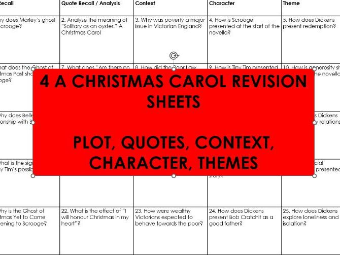 A Christmas Carol Revision Grid Worksheets