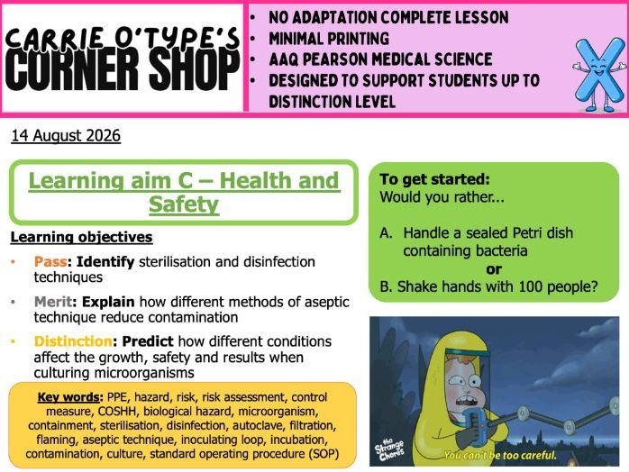 Unit 3C - Health and Safety with Microorganisms - AAQ Pearson Medical Science