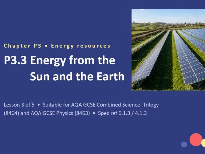 P3.3 Energy from the Sun and the Earth (AQA GCSE Combined Trilogy and Separate Physics)