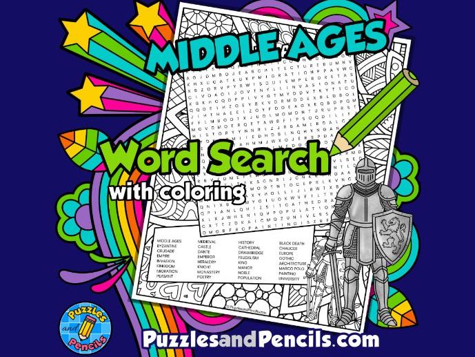 Middle Ages | Medieval History Word Search Puzzle with Colouring | Eras in World History