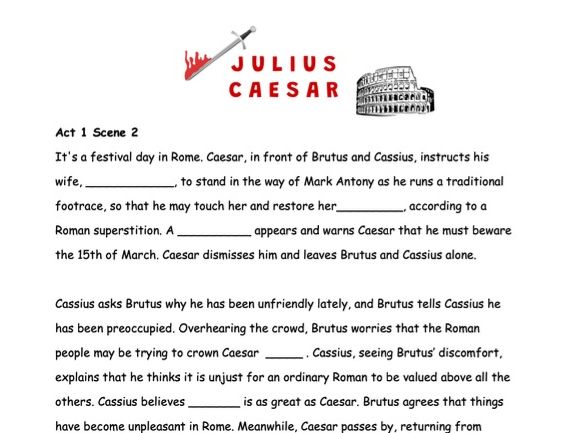 Julius Caesar Key Scene Cloze Revision
