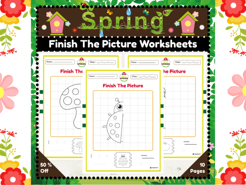 Spring Finish The Picture Worksheets : Symmetry Drawing Activity for K-2 Learner