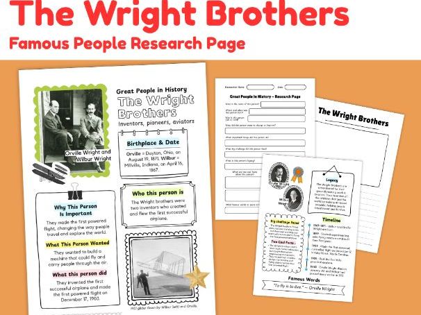 The Wright Brothers Biography Research Worksheets | Famous Inventors Study
