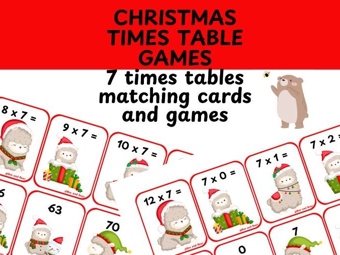 Seven times table card games Christmas themed