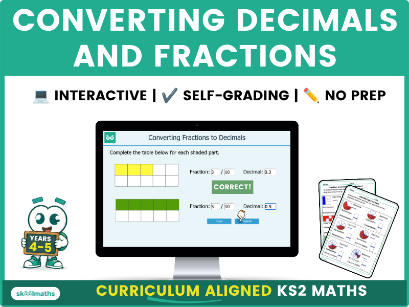 Converting Decimals and Fractions - Interactive Digital Maths Lesson for Year 4