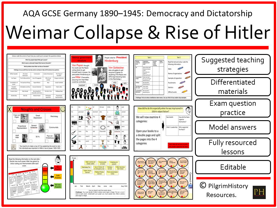 AQA GCSE Germany 1890–1945: Democracy and Dictatorship – Collapse of Weimar & Rise of Hitler Lessons & Resources Bundle