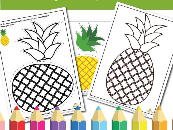 Pineapple Art & Craft Printable Pack | Cut, Color, and Glue Activity for Kids | 3-Page Digital Downl