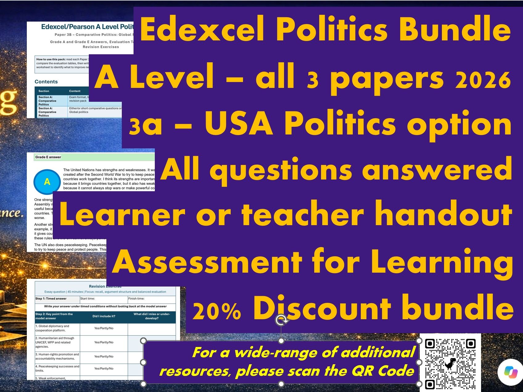 Edexcel: A Level Politics - MODEL ANSWERS (FULL PAPERS 2026) 1, 2 and 3a (USA) - DISCOUNT BUNDLE