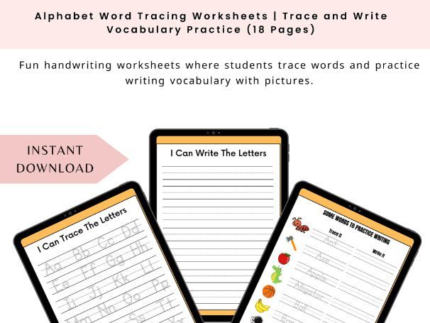 Alphabet Word Tracing Worksheets | Trace and Write Vocabulary Practice (18 Pages)