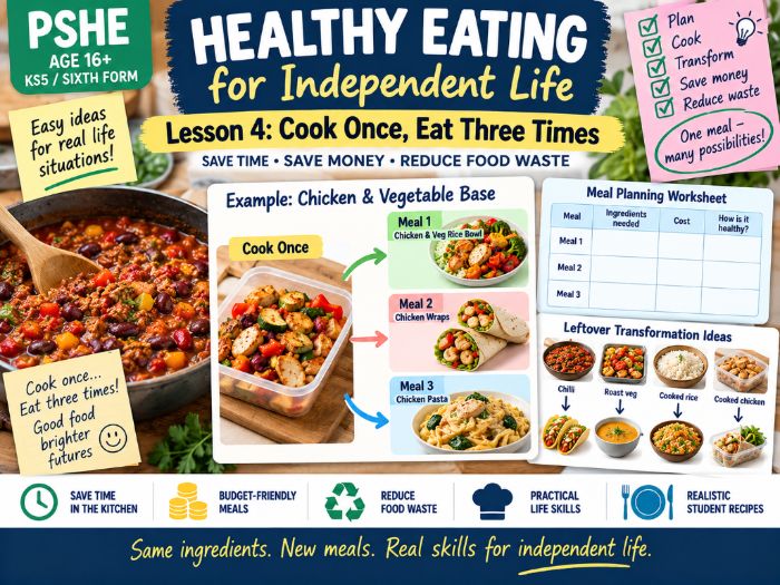 PSHE Healthy Eating for Independent Life – Lesson 4: Cook Once, Eat Three Times