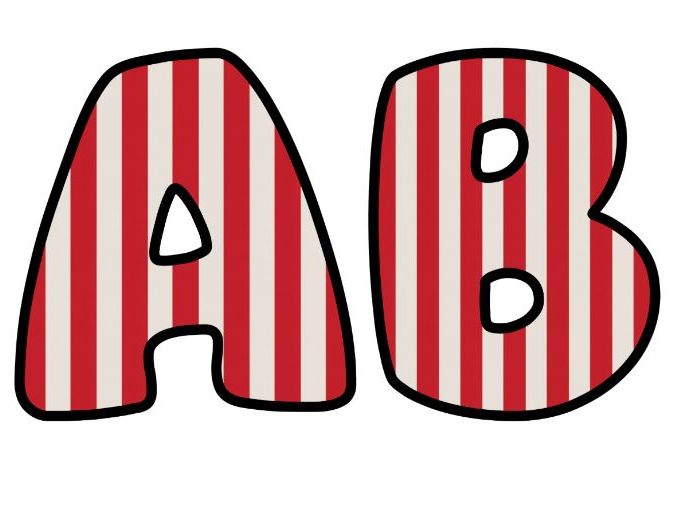 Red White Stripes Alphabet Letters | Classroom Bulletin Board Display, A-Z 0-9 and Signs