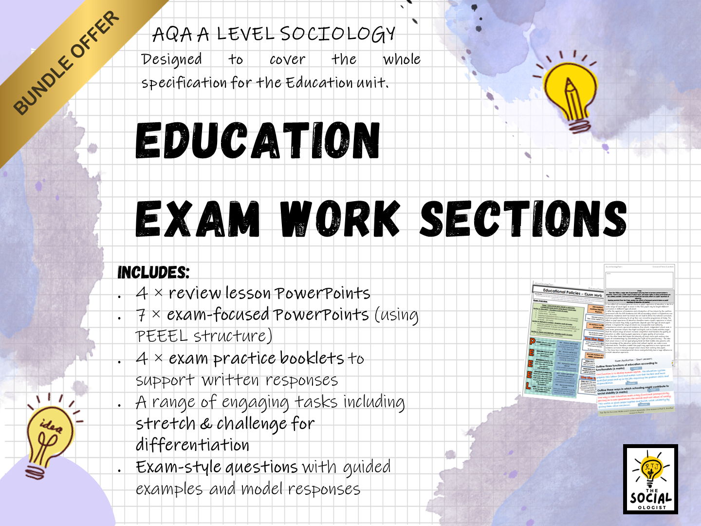 AQA A level Sociology - Education - - Complete unit - Exam work sections - Bundle