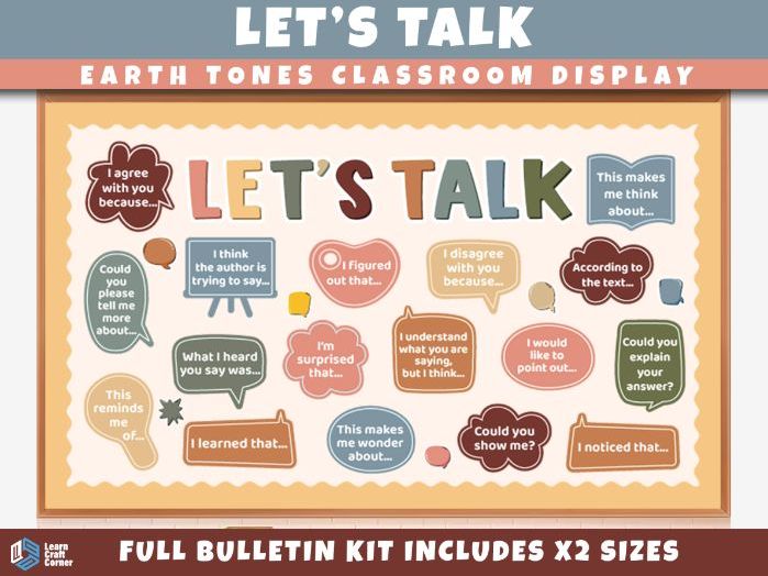 Let's Talk Classroom Display | Discussion Sentence Stems & Oracy | Bulletin Board