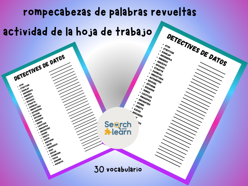 Sopa de Letras Desordenada Detectives de Datos + Hoja de Respuestas