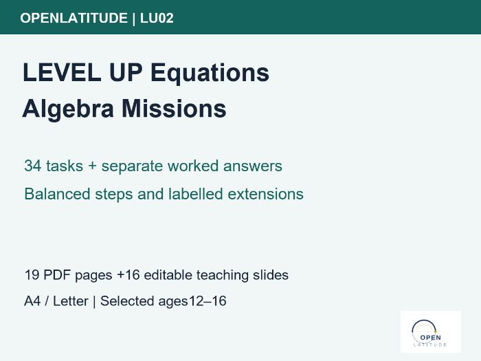 LEVEL UP Equations: Algebra Missions and Answers