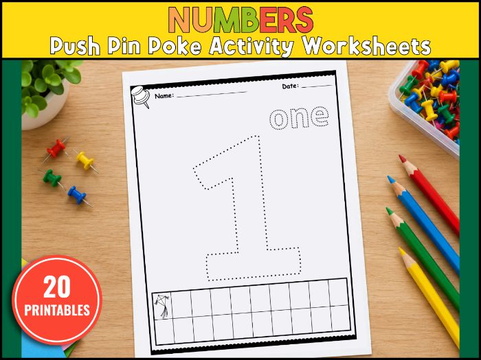 Numbers Push Pin Poke Art - 1 through 20 Fine Motor Activity for Preschool