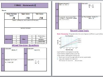 Year 11 - Line Graphs Revision/Homework  (Gradient/Parallel lines/Midpoint)