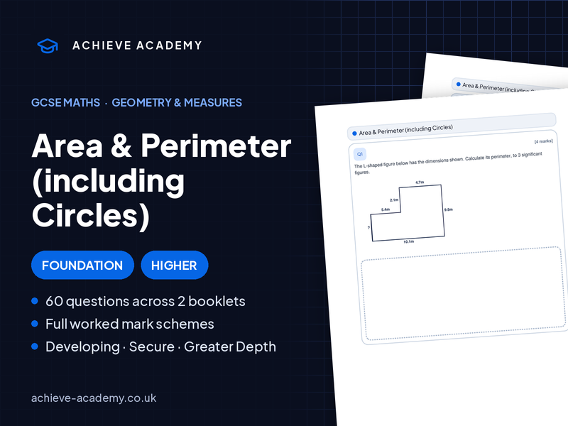 Area & Perimeter GCSE Maths Booklets | Foundation & Higher + Mark Schemes