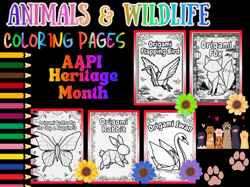 Japanese Animals & Wildlife Origami Coloring Pages | AAPI Heritage Month NO PREP