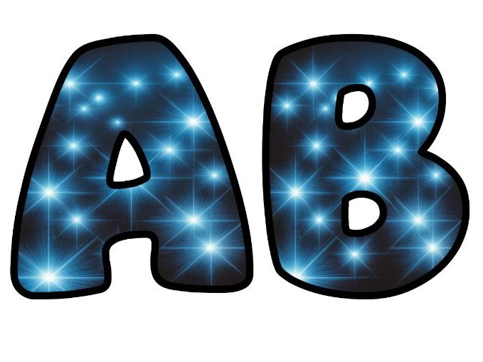 Blue Stars Shiny Space Well Done Display | Lettering Set | Upper & Lowercase, 0-9 and Signs