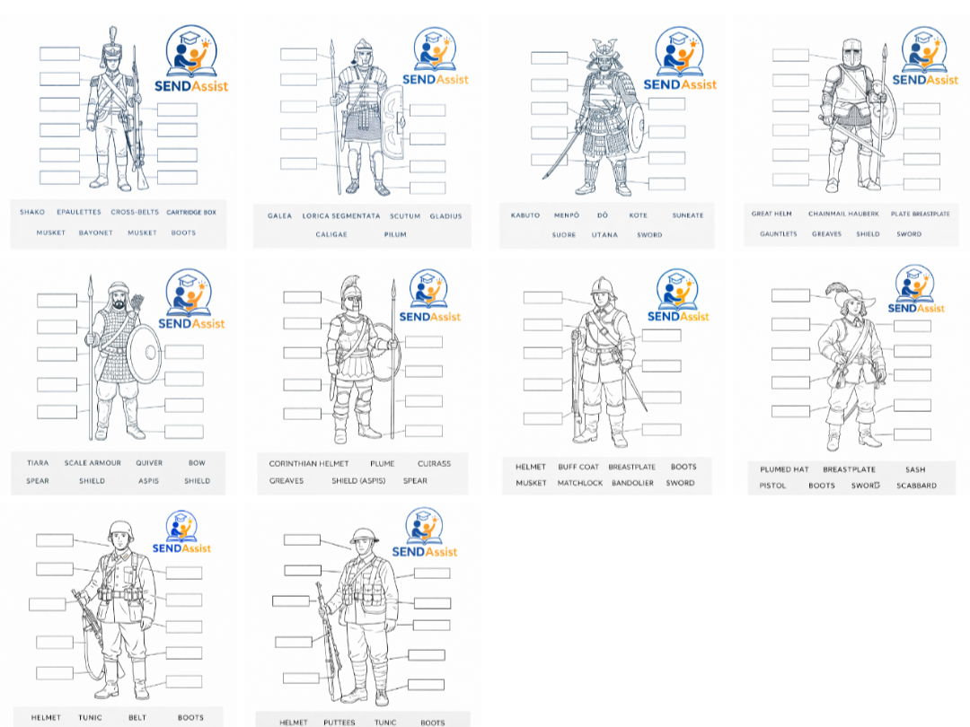 KS2 End of year history Bundle. Soldier colouring pages X10 and Ancient Egypt lesson and activities.
