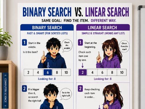 Binary Search vs Linear Search | FREE GCSE Computer Science Poster | A4 JPEG