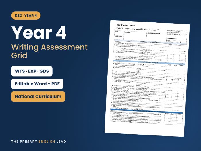 Year 4 Writing Assessment Grid | KS2 Writing Moderation | WTS EXP GDS | Editable