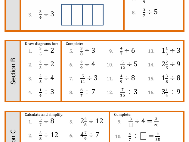 Division of fractions by a whole number