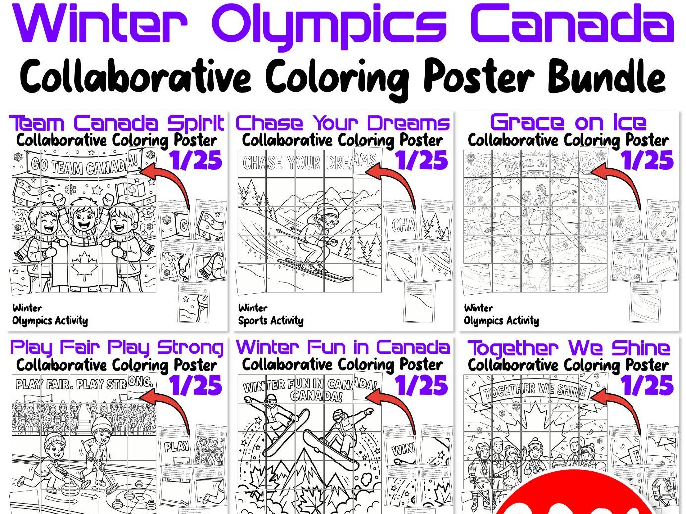 Winter Olympics Canada Collaborative Coloring Posters Bundle | Teamwork