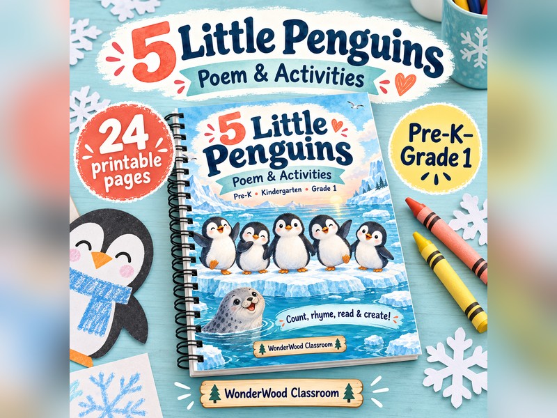 5 Little Penguins Poem and Activities