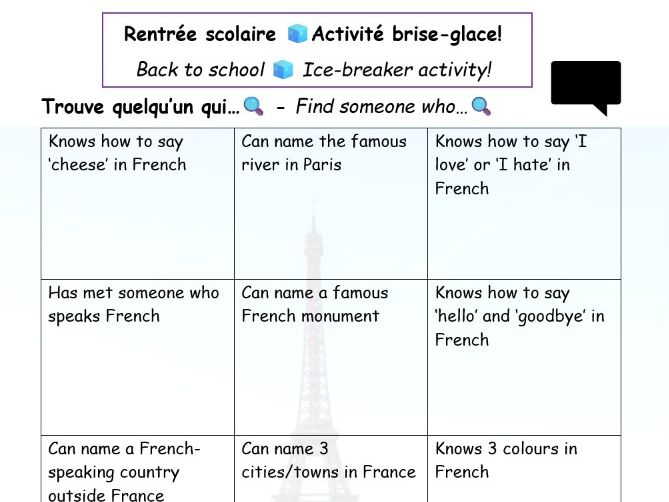 Back to school French MFL Icebreaker - September class survey