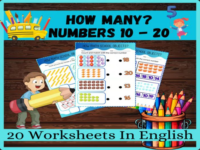 How Many? Count and write worksheets, Numbers 11-20 / Printables, Kindergarten/Version in English