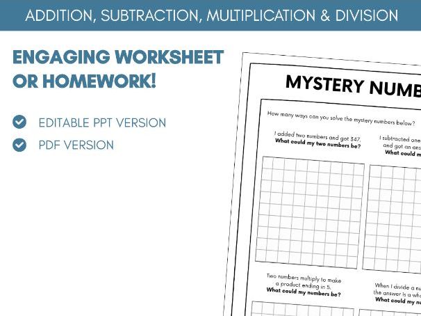 Mystery Numbers 1 | Worksheet Homework Task | Fluency | Four Operations