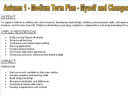 Medium Term Plans for Autumn, Spring and Summer