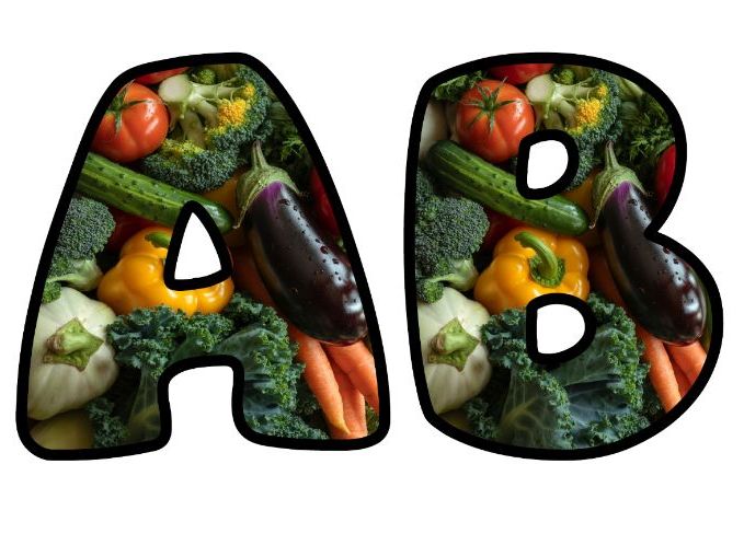 Vegetables Healthy Eating Classroom Display | Lettering Set | Upper & Lowercase, 0-9 and Signs
