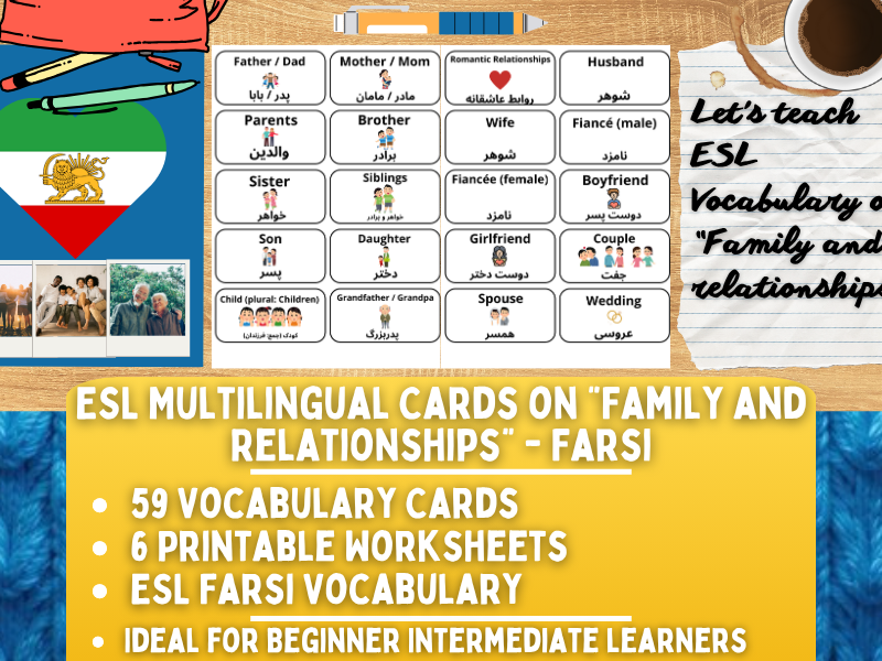 ESL Multilingual Vocabulary Flashcards on "Family and Relationships" - Farsi