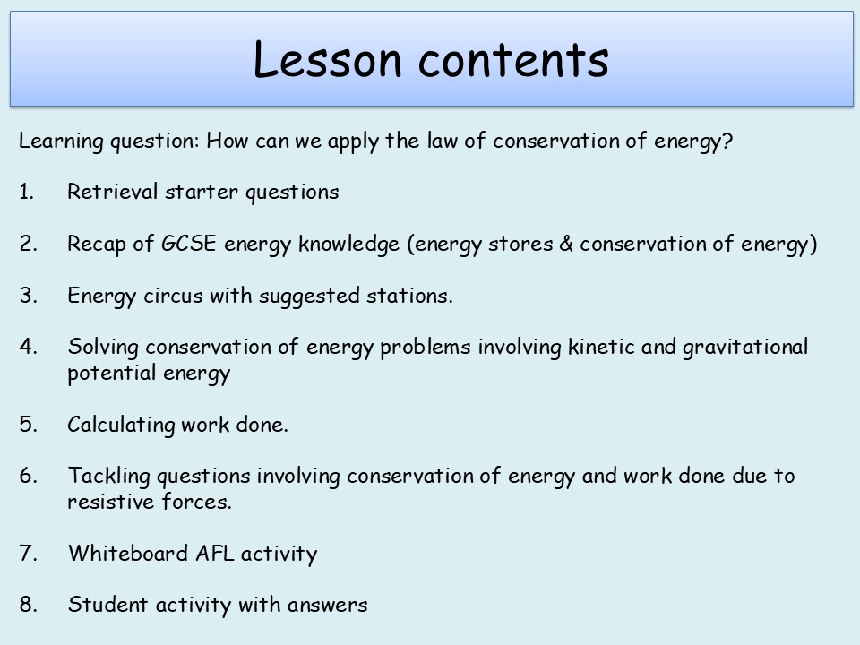 AQA (A-Level) 10.1-10.2 Work and energy (2 part lesson)