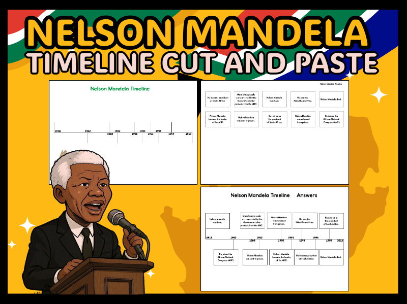 Nelson Mandela Timeline Activity | Cut and Paste Worksheet | Black History Month